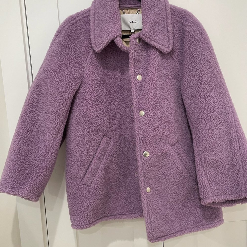 A.L.C. Women's Purple Lincoln Oversized Shearling Teddy Coat Jacket Size XS - Picture 6 of 9